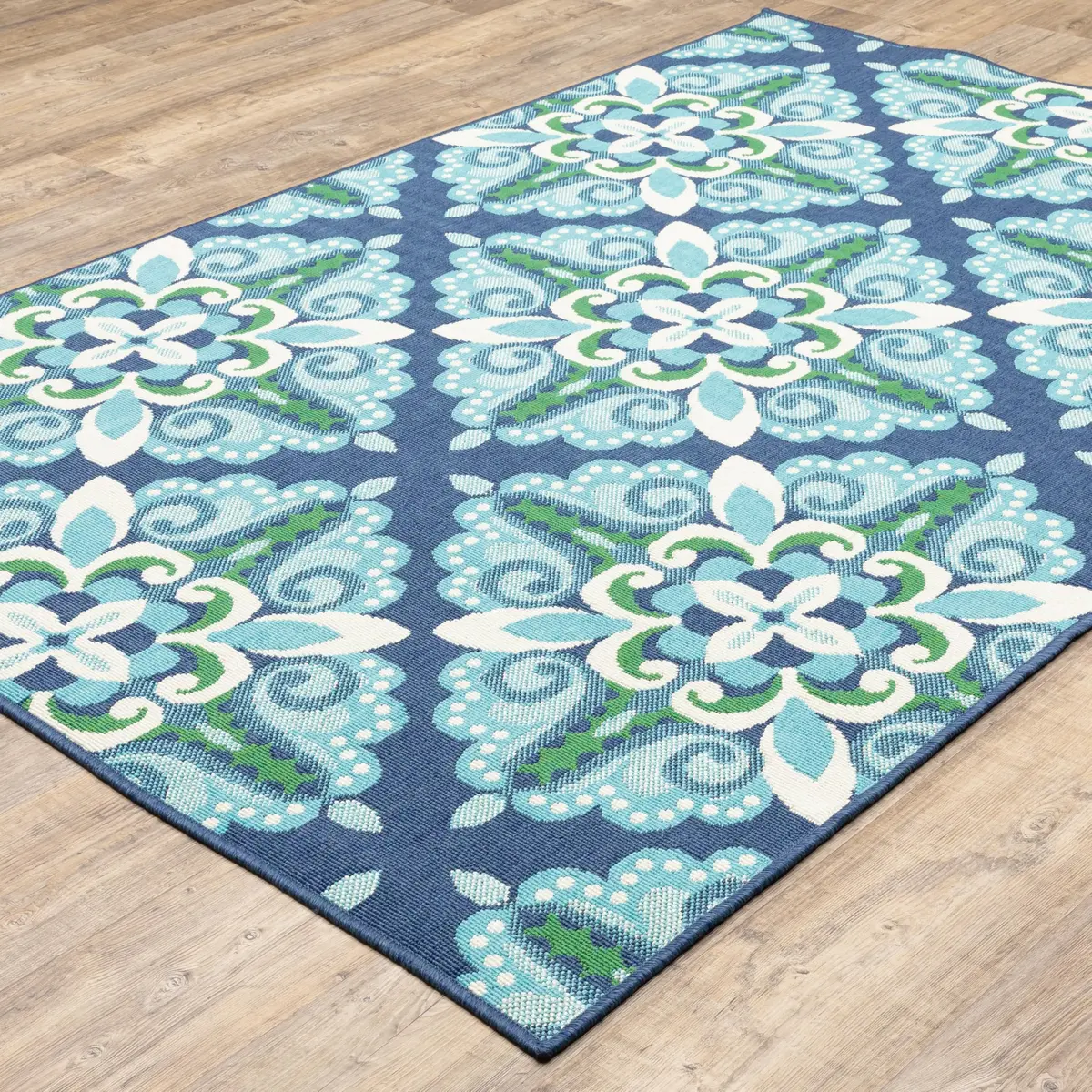 Oriental Weavers Meridian Indoor/Outdoor Rug 2206B 1'10" x 2'10" in Blue/Green | Moroccan Style, Water & Fade Resistant - view 4