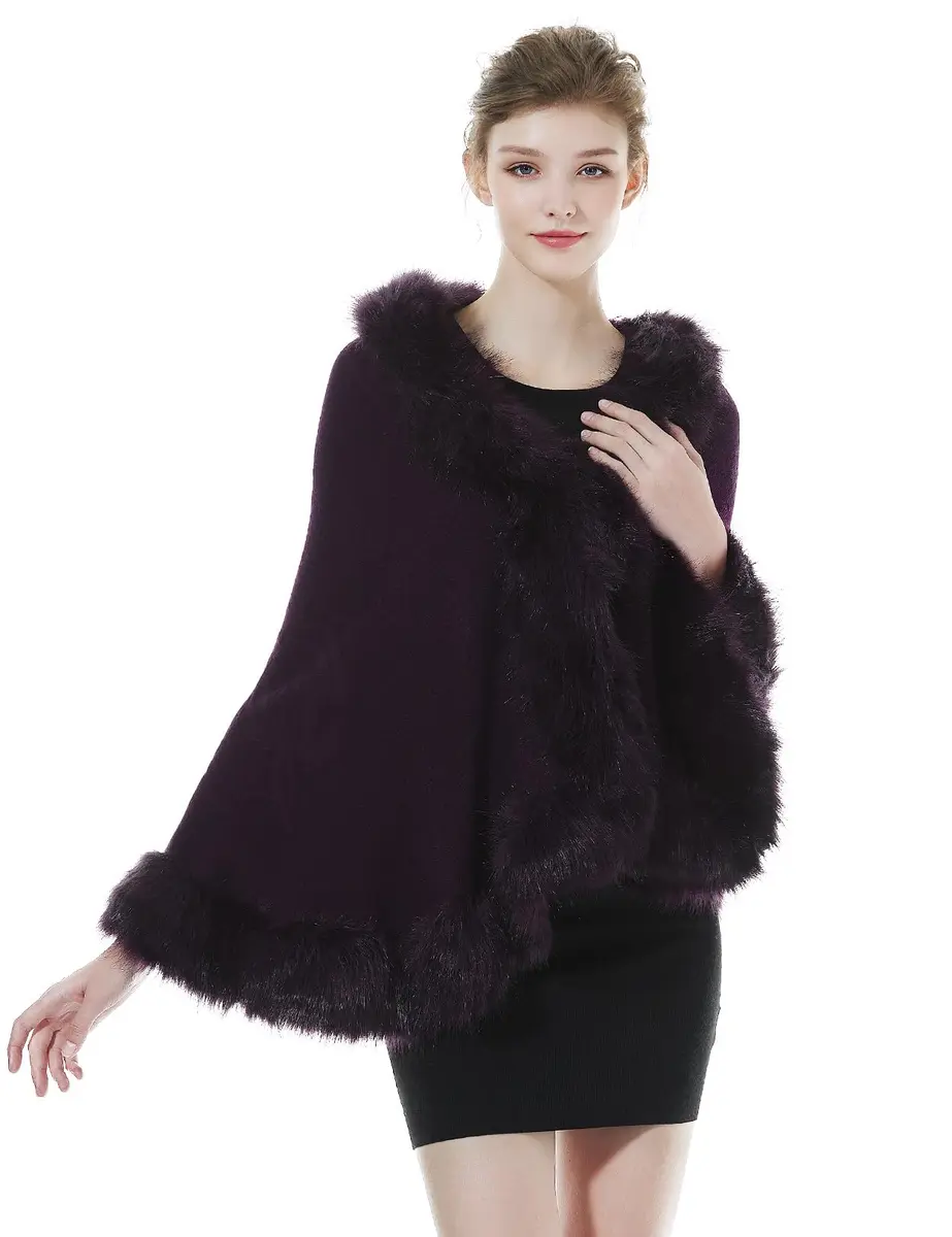 BEAUTELICATE Faux Fur Shawl Wrap Stole 63in x 28in | Elegant Winter Bridal Accessory - main product image
