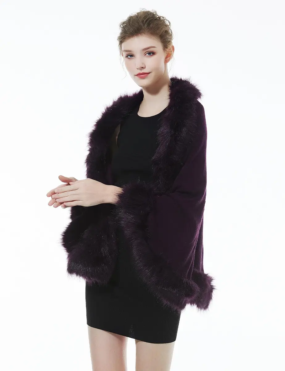 BEAUTELICATE Faux Fur Shawl Wrap Stole 63in x 28in | Elegant Winter Bridal Accessory - view 5