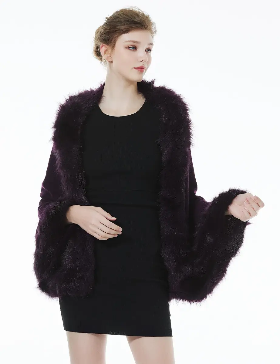 BEAUTELICATE Faux Fur Shawl Wrap Stole 63in x 28in | Elegant Winter Bridal Accessory - view 4
