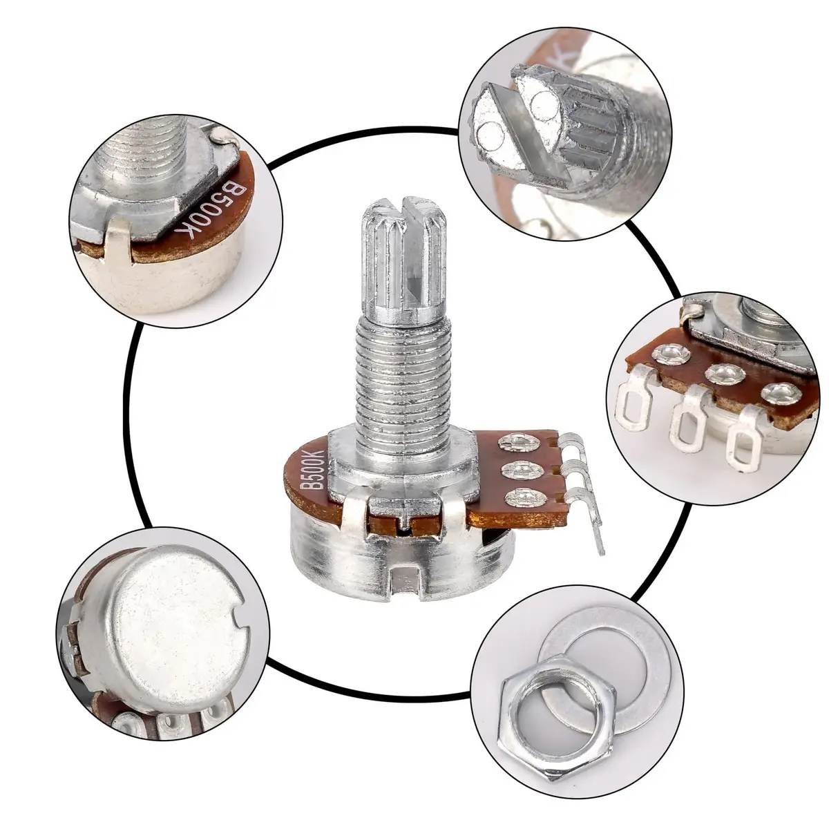 Swhmc Guitar Potentiometer Audio Pots B500K Ohm Replacement 16.5mm Base Dia 18mm Shaft Pack of 10 - view 2
