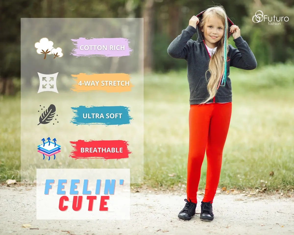 FUTURO FASHION Girls Cotton Leggings Full Length | Soft Elastic Kids Trousers Age 2-13 - view 5