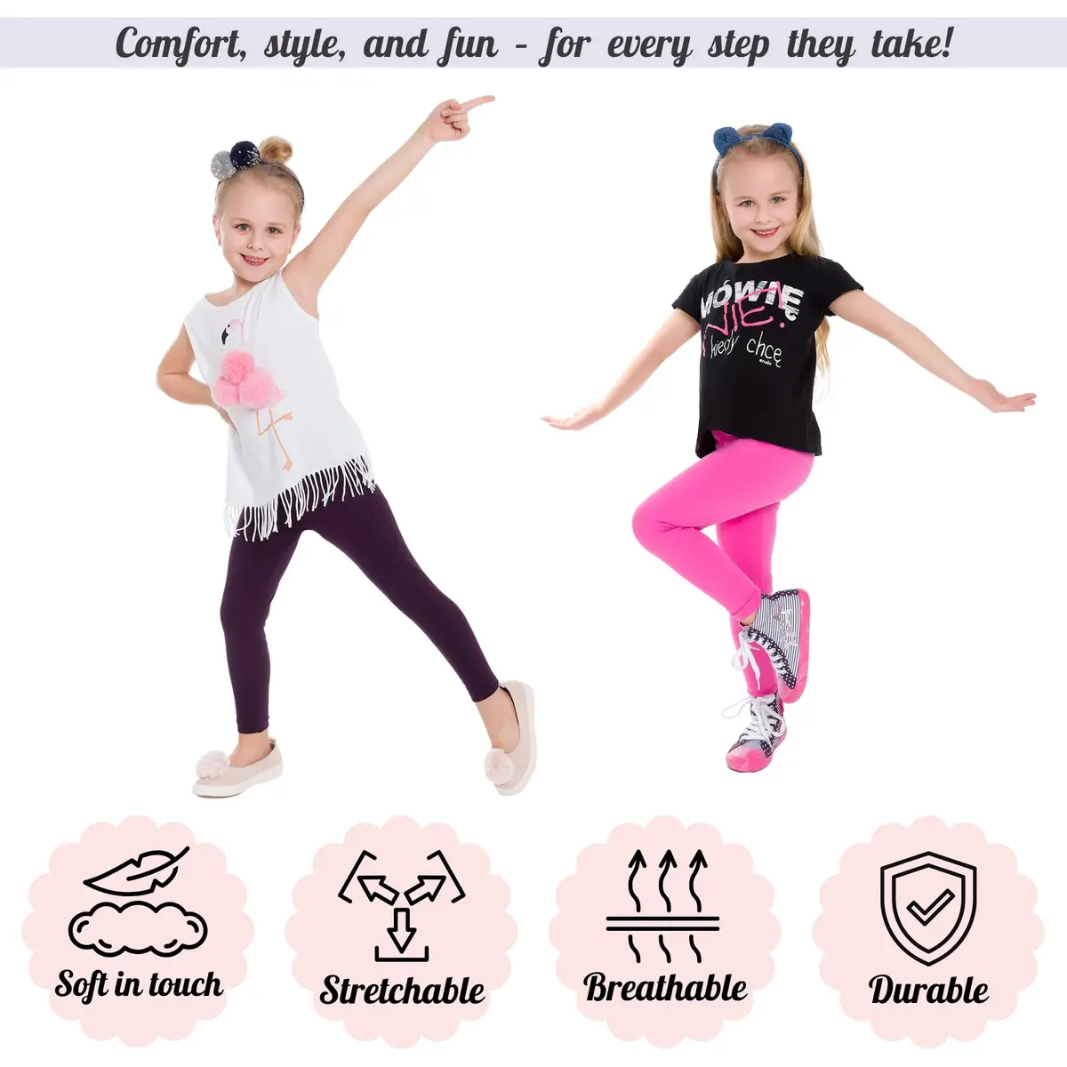 FUTURO FASHION Girls Cotton Leggings Full Length | Soft Elastic Kids Trousers Age 2-13 - view 2
