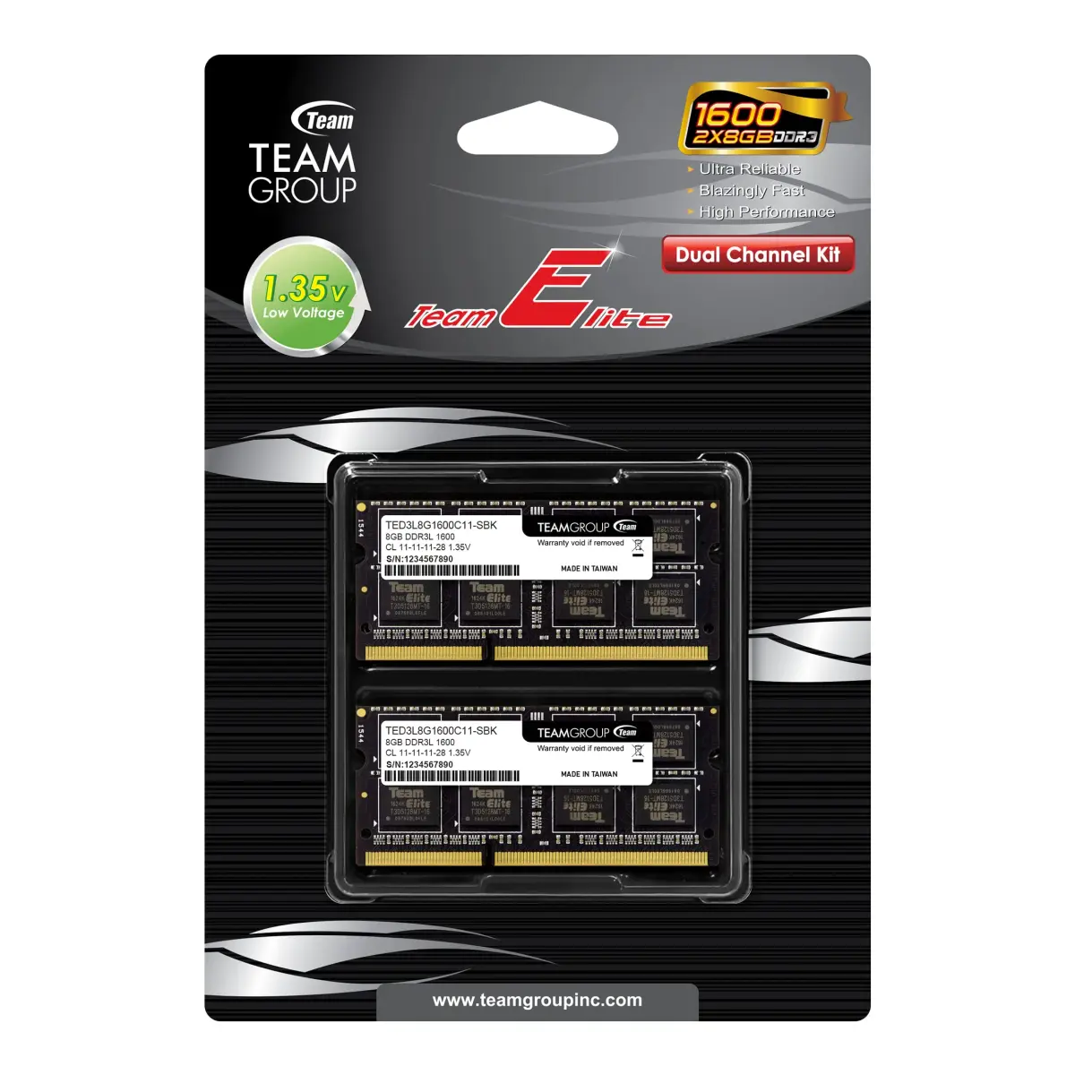 TEAMGROUP Elite DDR3L 16GB Kit (2 x 8GB) 1600MHz PC3-12800 CL11 SODIMM 204-Pin Laptop Memory Module 16GB (2x8GB) 1600MHz - view 4