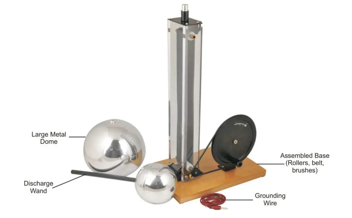 EISCO Hand Crank Van De Graaff Generator, 9.8" Sphere - Up to 100,000 Volts - Includes Assembled Base, Discharge Wand & Grounding Wire - 24" Tall - view 5