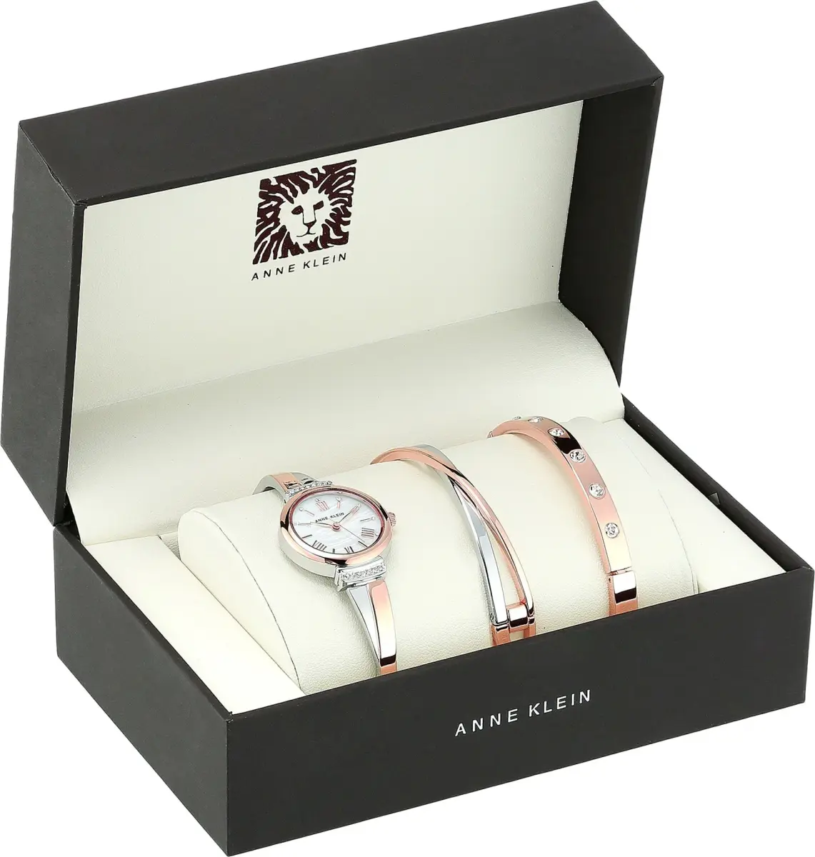 Anne Klein Women's Rose Gold/Silver Bangle Watch Set with Crystals, 26mm Case | Japanese Quartz Movement - view 2
