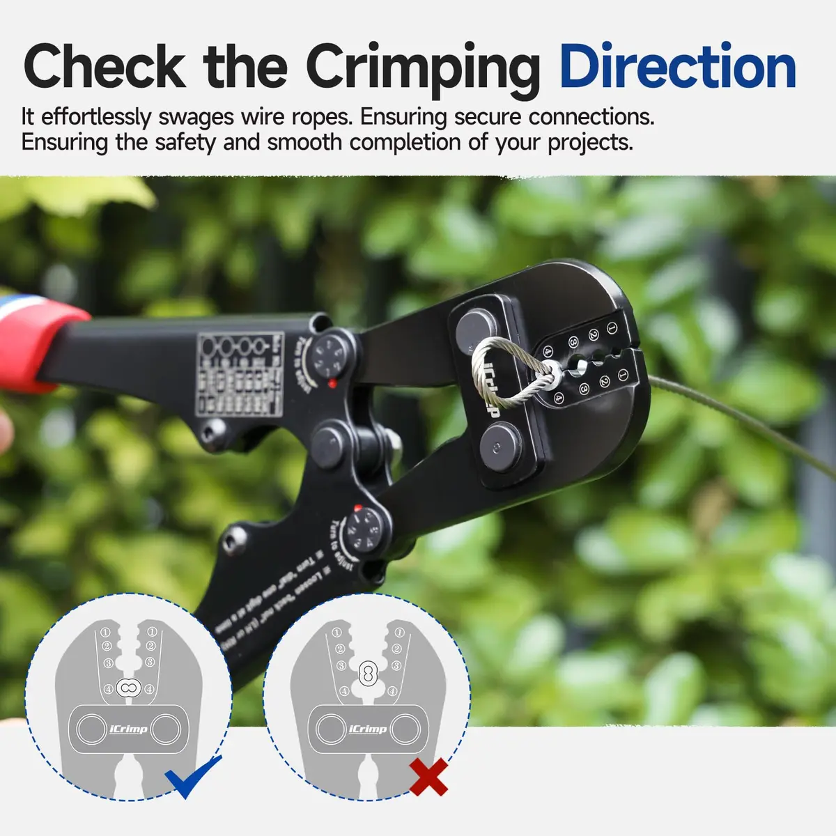 IWISS Wire Rope Crimper IWS-1608M 3/64" to 1/8" | Heavy Duty Steel Tool for Railings & Cables - view 5