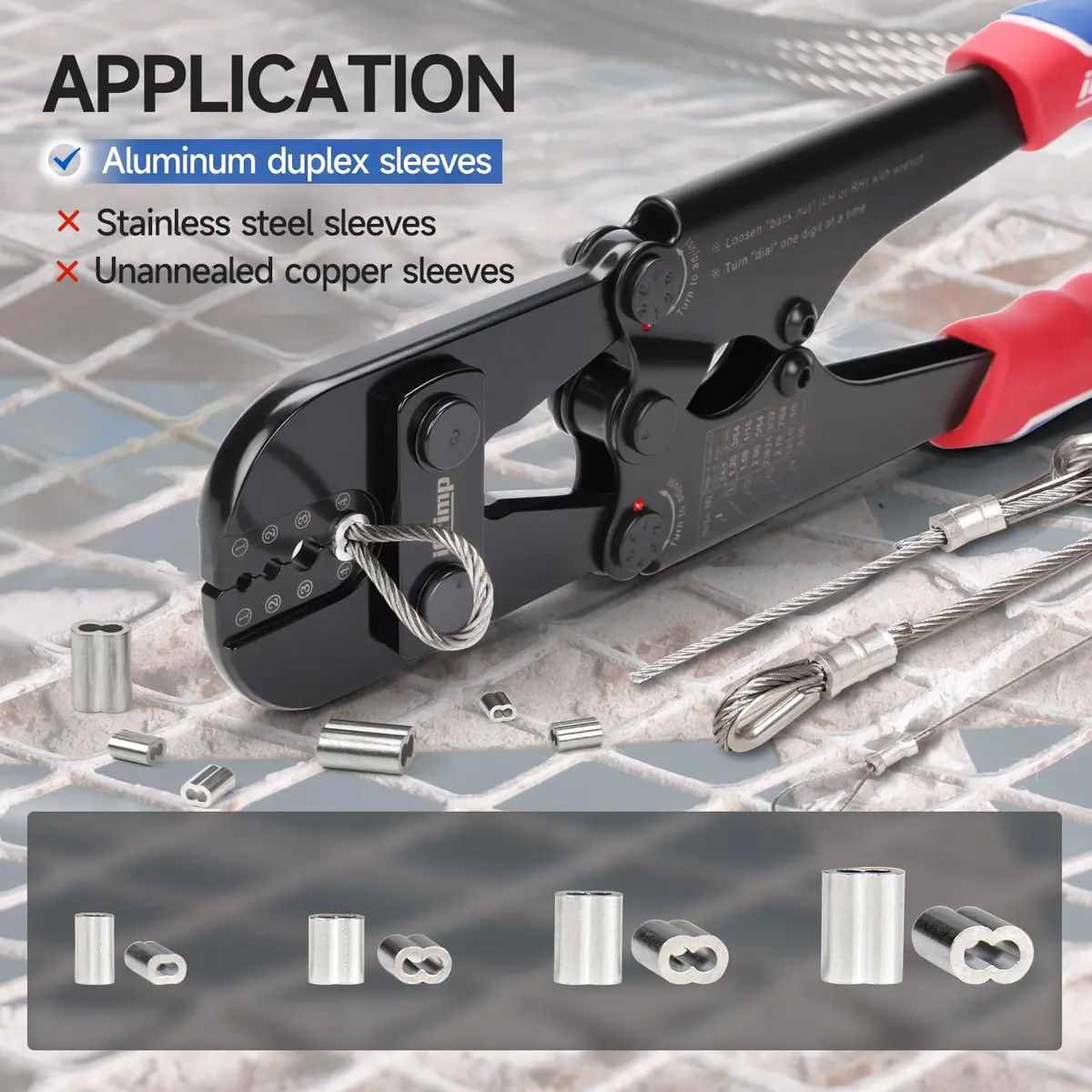 IWISS Wire Rope Crimper IWS-1608M 3/64" to 1/8" | Heavy Duty Steel Tool for Railings & Cables - view 6