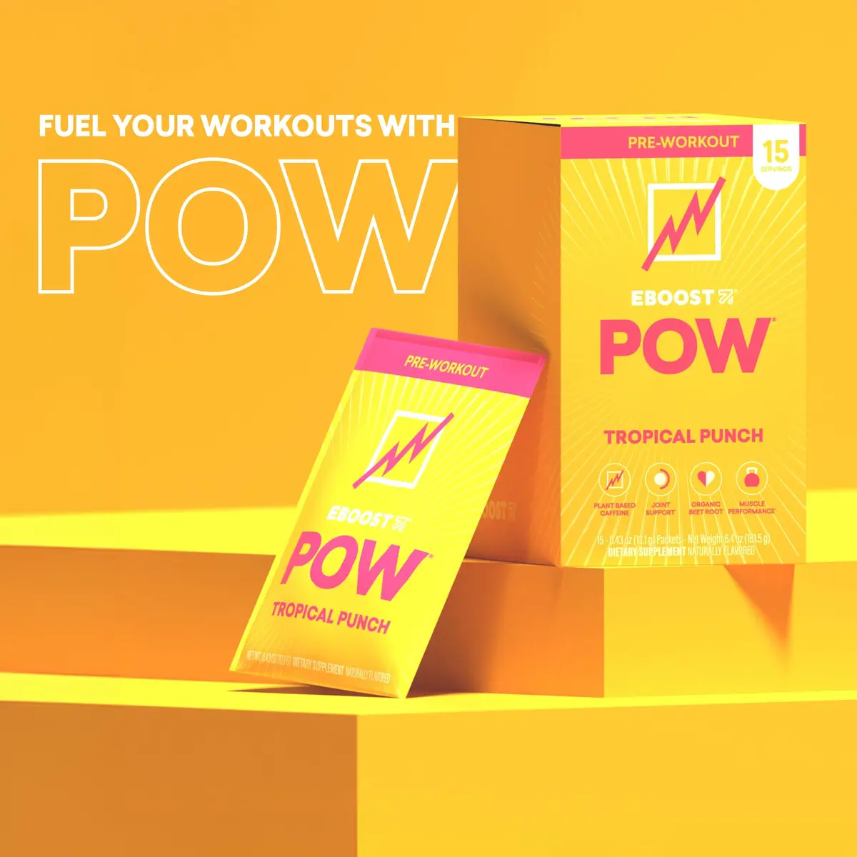 EBOOST POW Natural Pre Workout Powder - 15 Packets, Tropical Punch | Performance & Joint Support, Gluten-Free - view 9