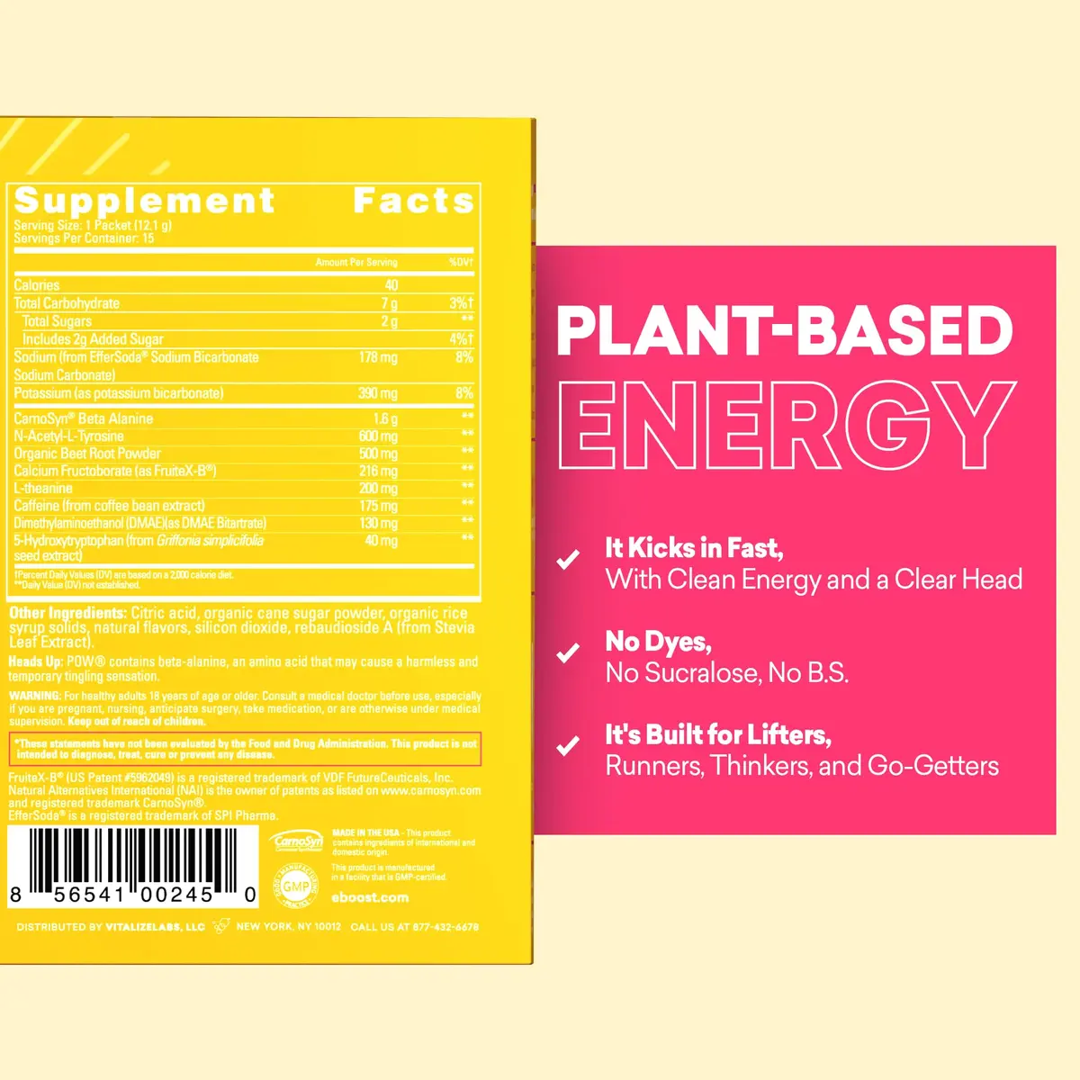 EBOOST POW Natural Pre Workout Powder - 15 Packets, Tropical Punch | Performance & Joint Support, Gluten-Free - view 3