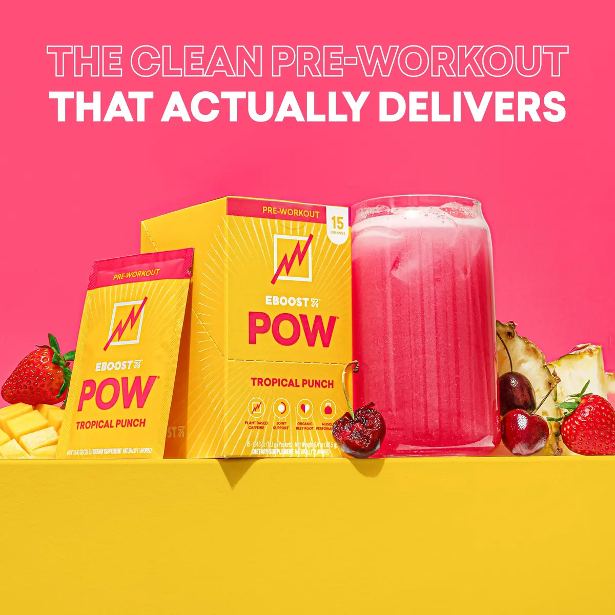 EBOOST POW Natural Pre Workout Powder - 15 Packets, Tropical Punch | Performance & Joint Support, Gluten-Free - view 4
