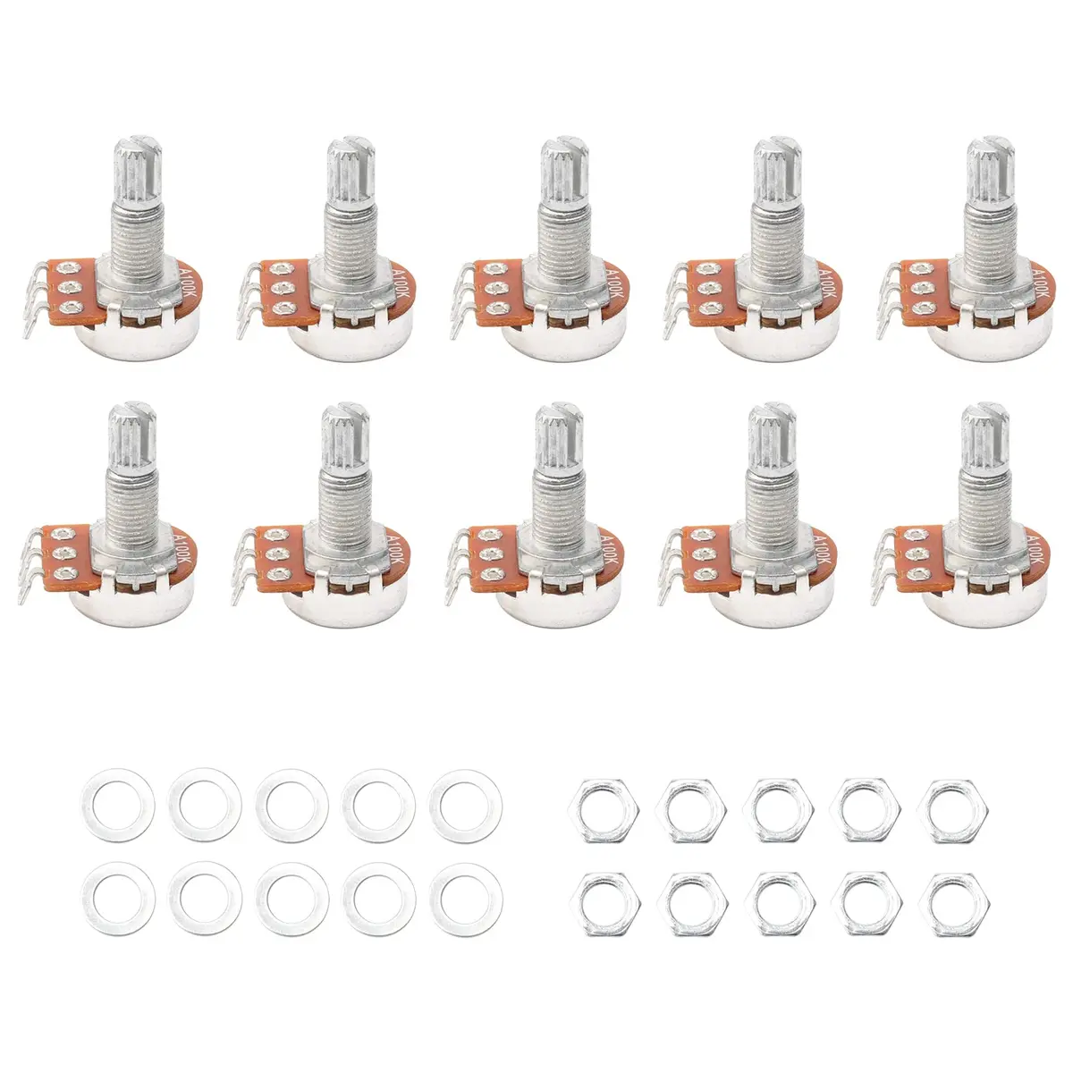 Swhmc A100K Ohm Guitar Potentiometer 10-Pack | 6mm Split Shaft - main product image