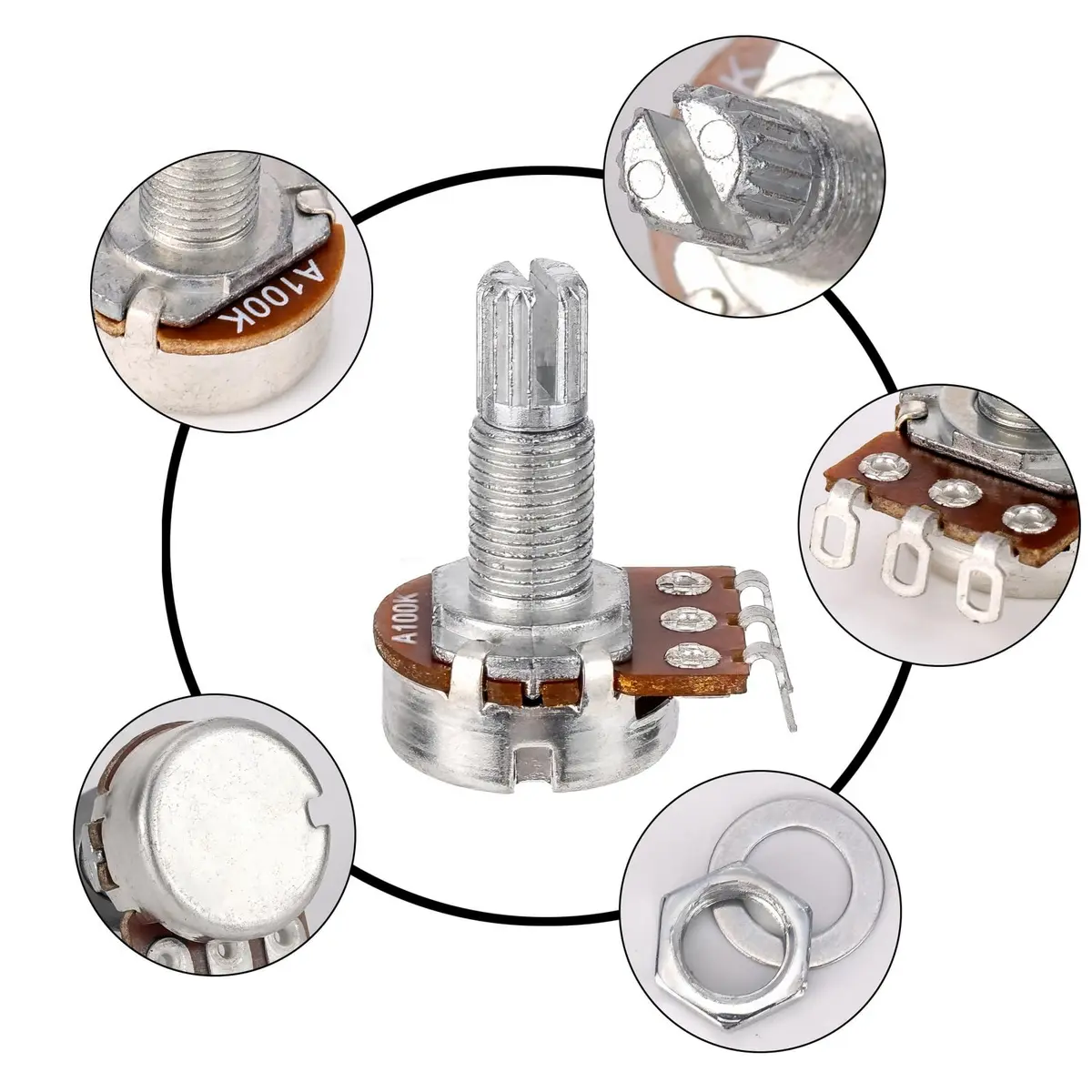 Swhmc A100K Ohm Guitar Potentiometer 10-Pack | 6mm Split Shaft - view 3