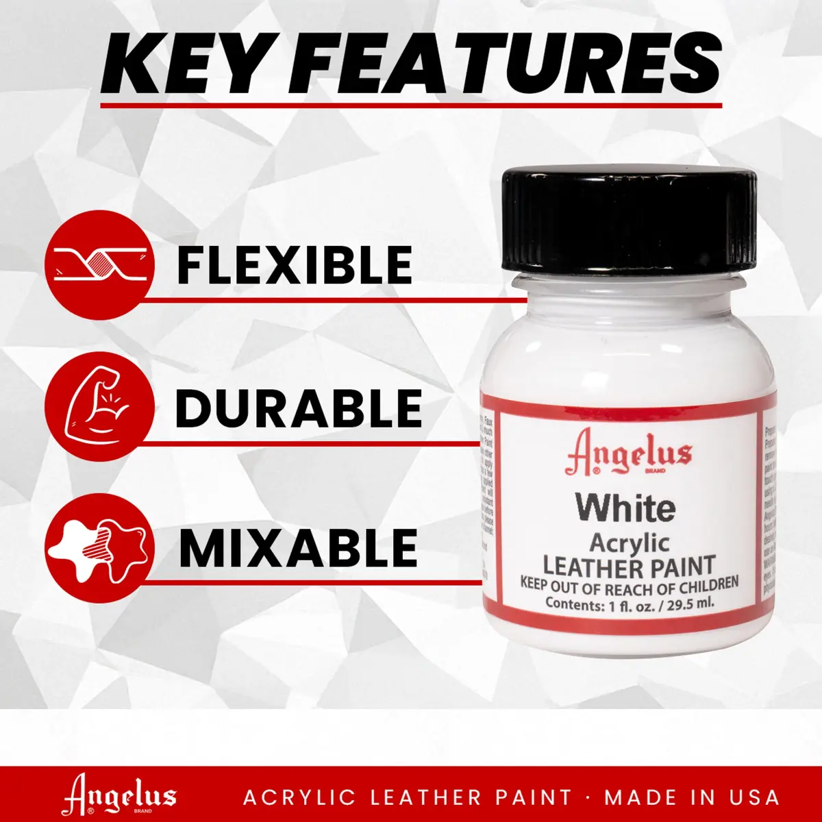 Angelus Acrylic Leather Paint White 30ml (1 Fl Oz) | Professional Flexible Crack Resistant Paint for Shoes - view 6