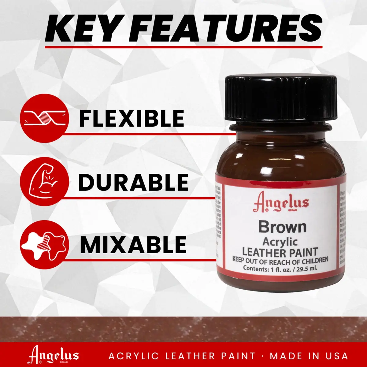 Angelus Acrylic Leather Paint Brown 28g (1 oz) | USA-Imported for Custom Shoe Restoration - view 6