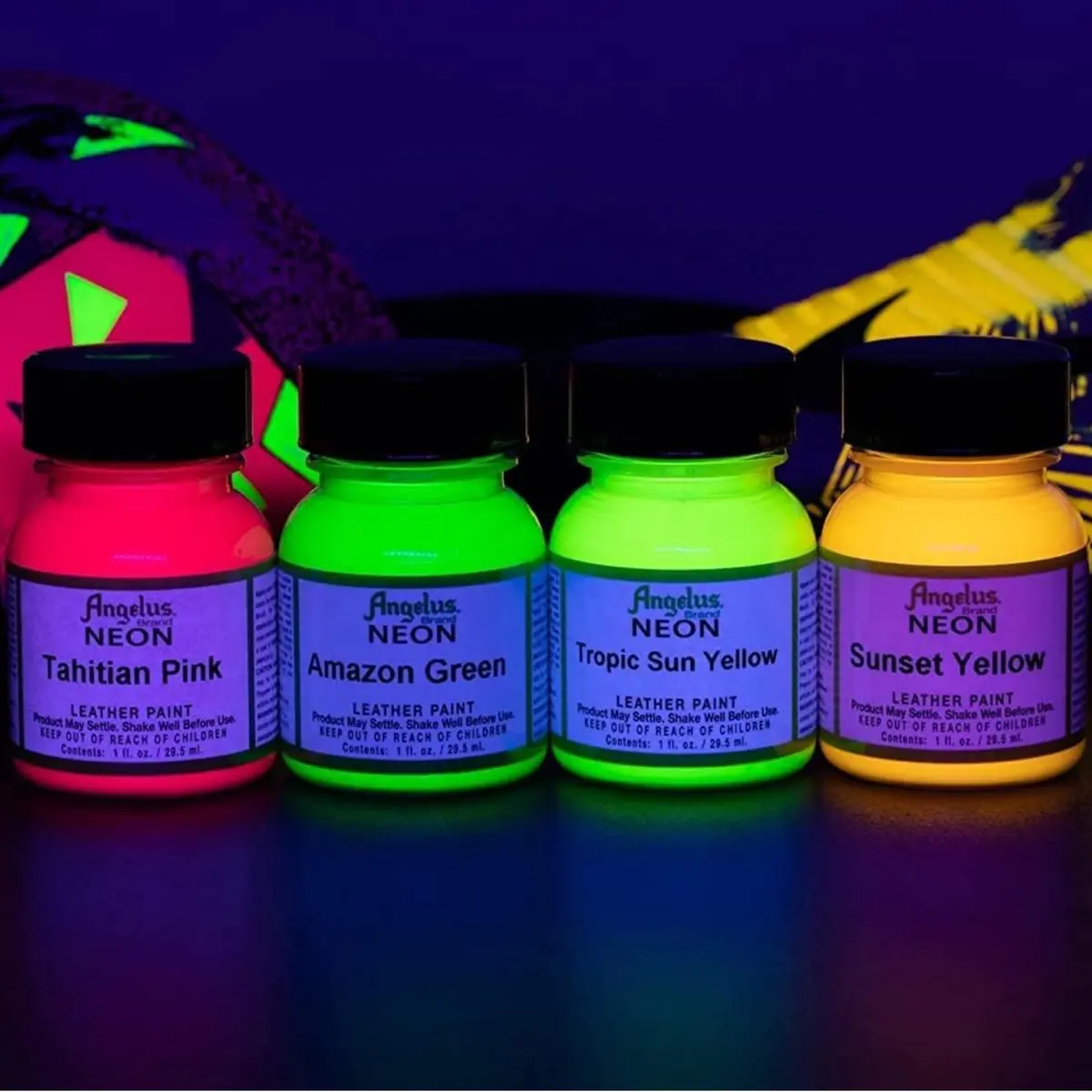Angelus Leather Paint Neon Tropic Sun Yellow 1 oz | Bright, Non-Toxic, Water-Based Leather Color - view 3