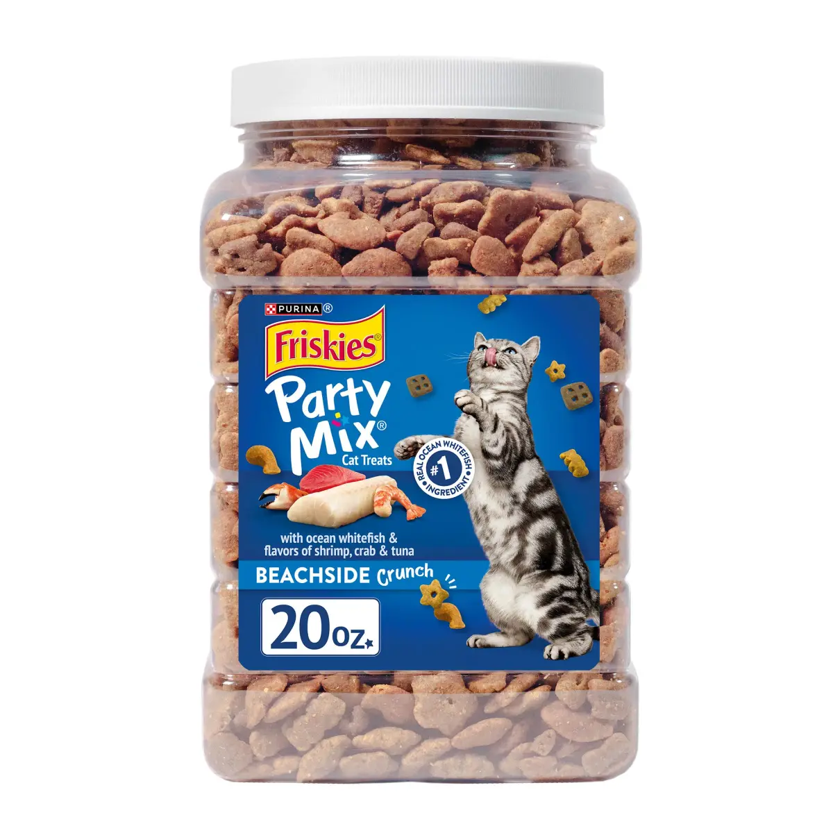Purina Friskies Party Mix Beachside Crunch Cat Treats, 20 oz (567 g) | Seafood Flavors, Less Than 2 Calories Per Treat - main product image