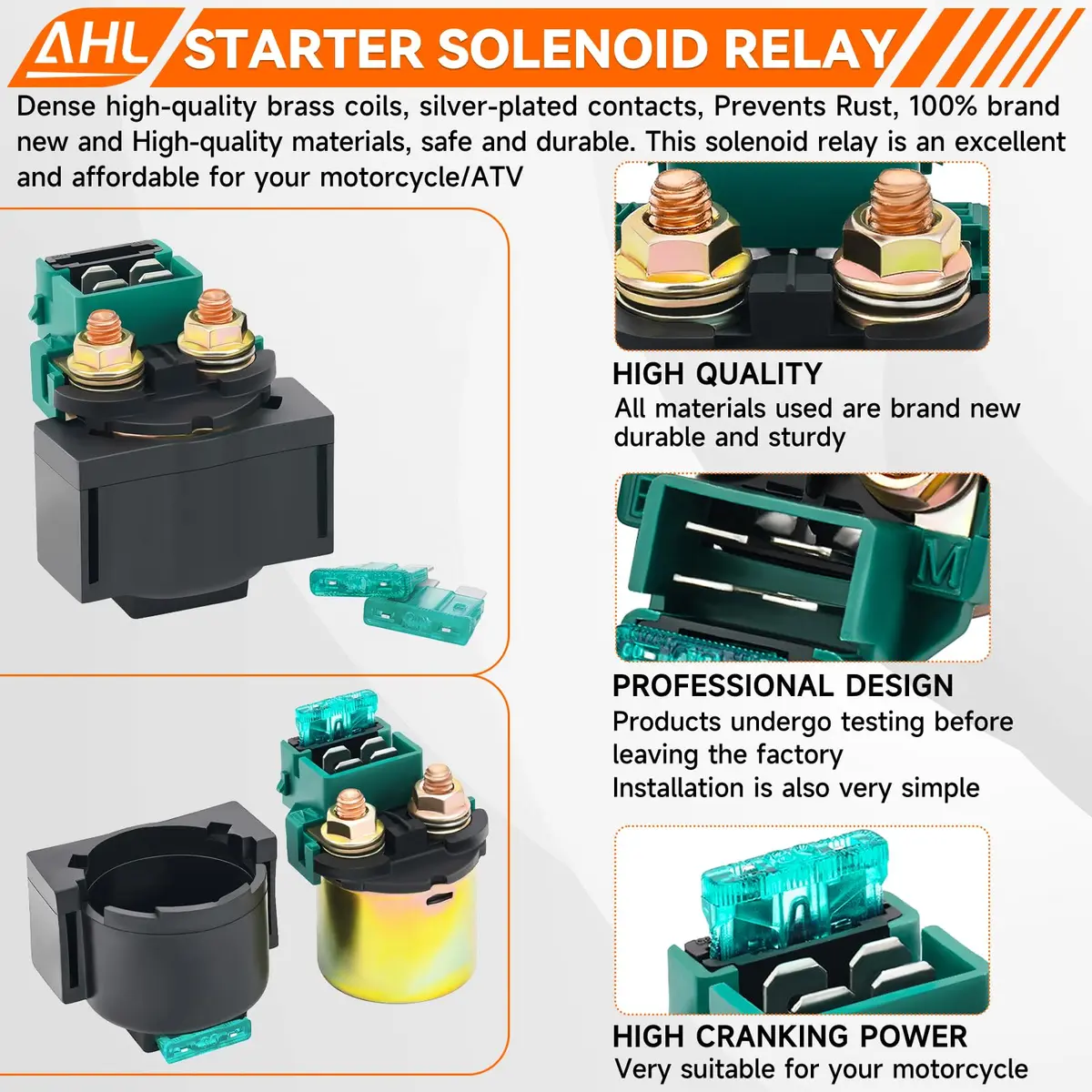AHL Starter Solenoid Relay for Kawasaki EX250 Ninja 250R 1986-2012 | Copper & EPDM Material - view 6