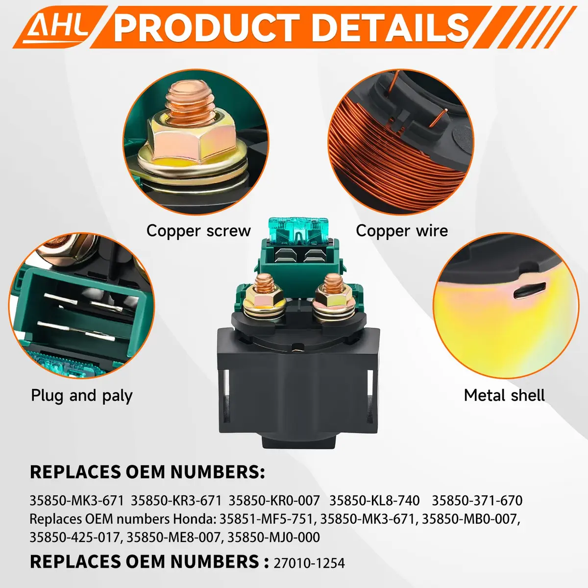 AHL Starter Solenoid Relay for Kawasaki EX250 Ninja 250R 1986-2012 | Copper & EPDM Material - view 4