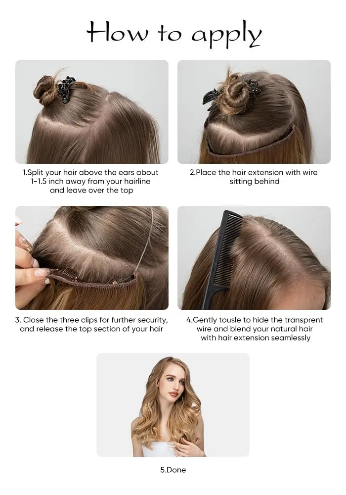 SARLA Hair Extensions Invisible Wire Dirty Blonde Highlight Wavy Curly Synthetic Hairpieces 18 Inch | Natural Look - view 6