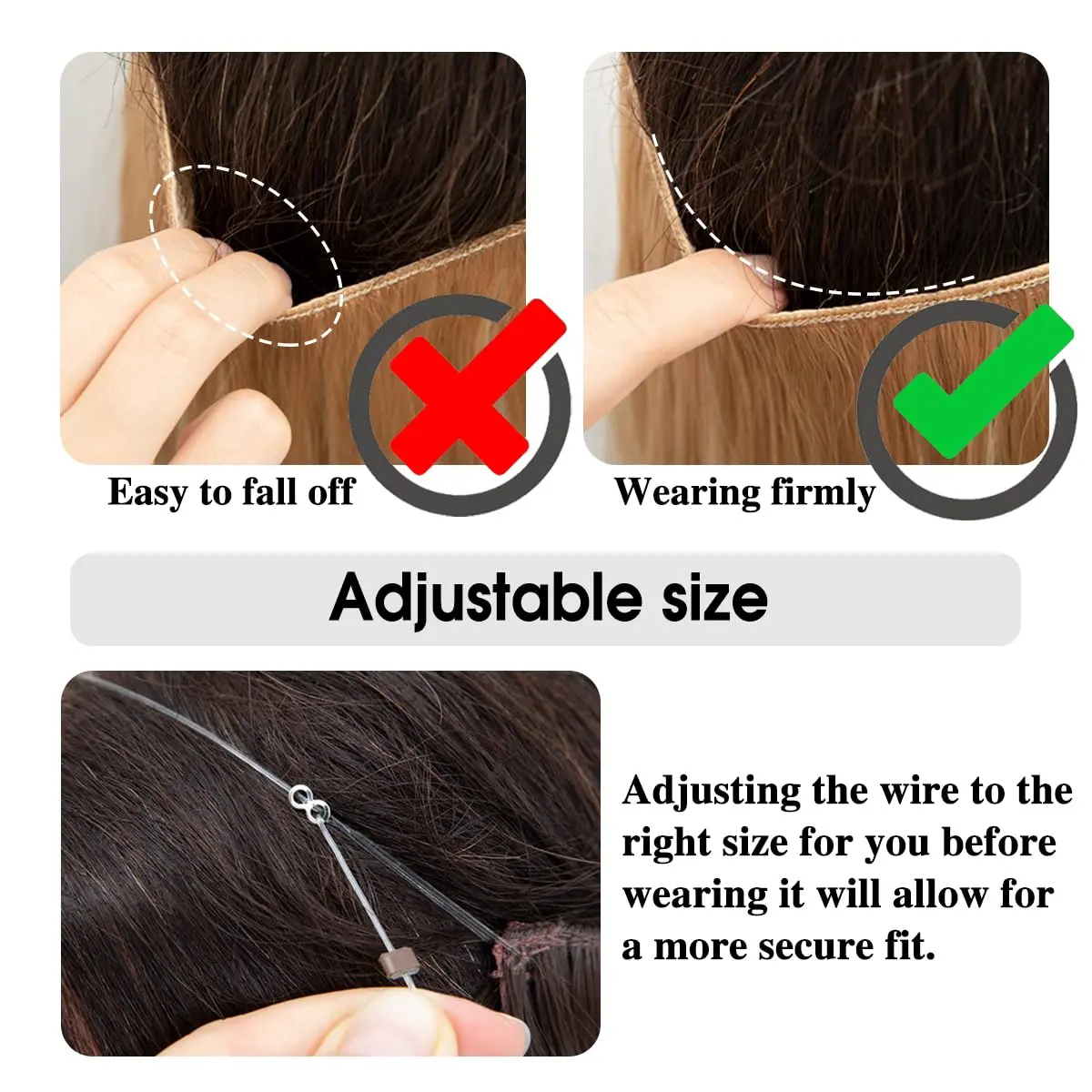 SARLA Hair Extensions Invisible Wire Dirty Blonde Highlight Wavy Curly Synthetic Hairpieces 18 Inch | Natural Look - view 4