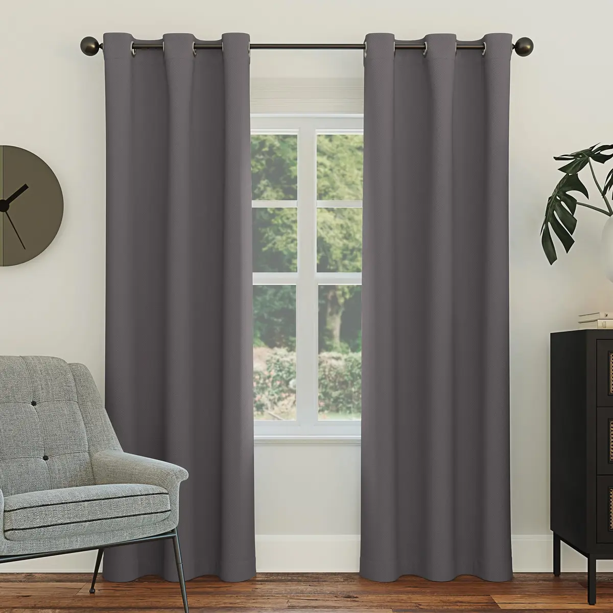 Sun Zero Easton Energy Saving Blackout Grommet Curtain Panel, 40" x 95", Charcoal | Blocks Light & Noise, Keeps Home Cooler - main product image