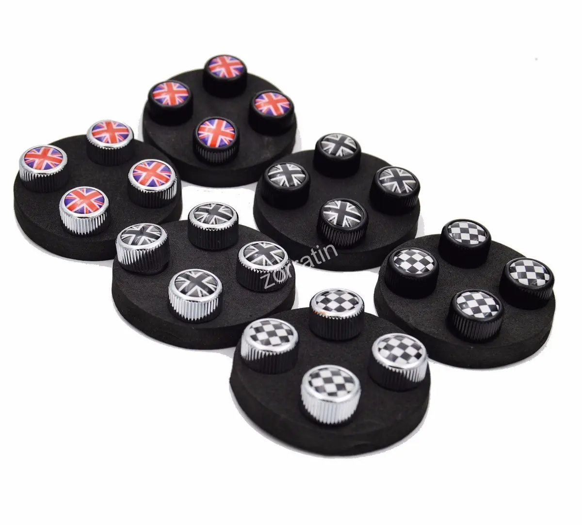 Zorratin 4X Chrome Black Union Jack Tire Valve Stem Cap Cover for BMW Mini Cooper | Chrome Finish, Universal Fit - main product image