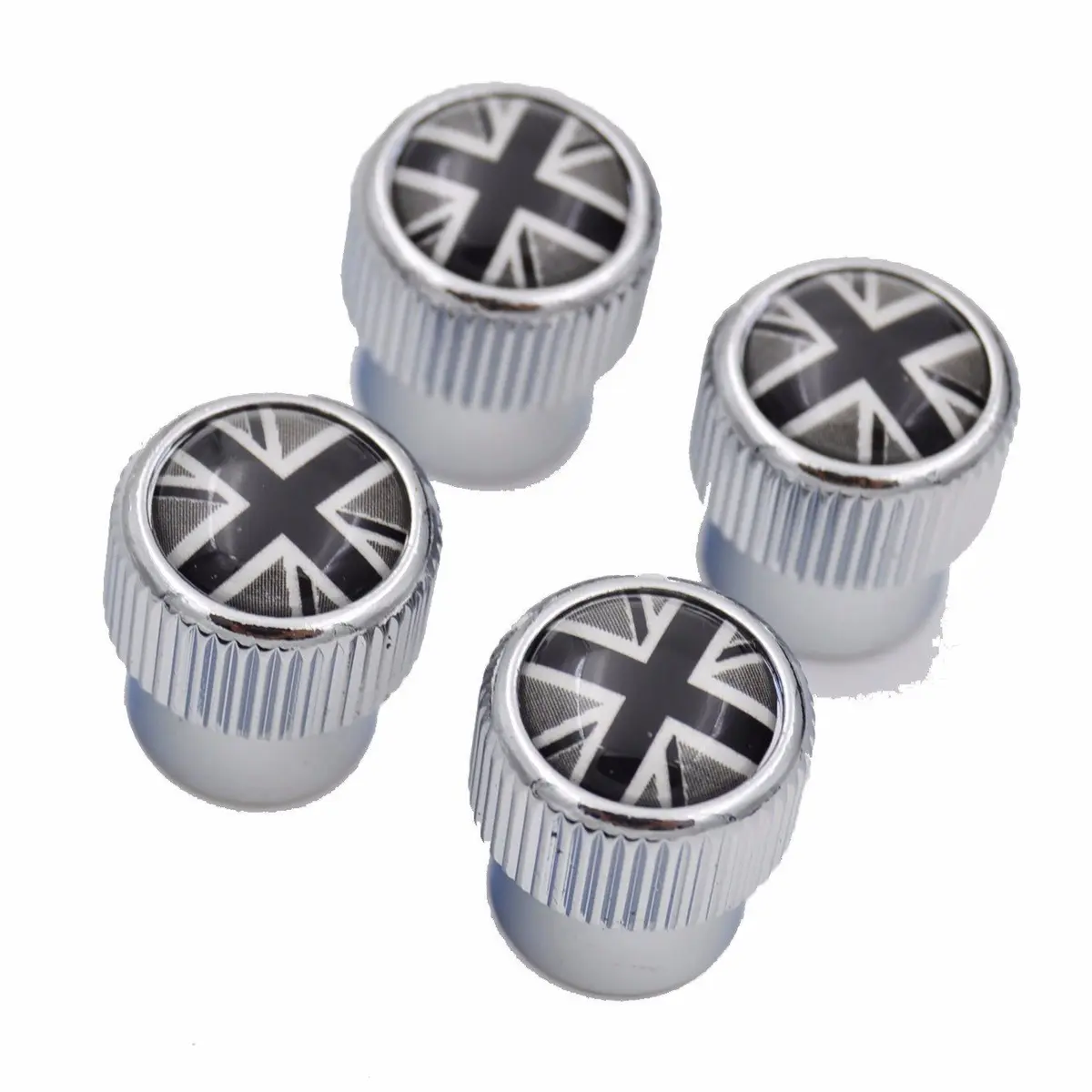 Zorratin 4X Chrome Black Union Jack Tire Valve Stem Cap Cover for BMW Mini Cooper | Chrome Finish, Universal Fit - view 4