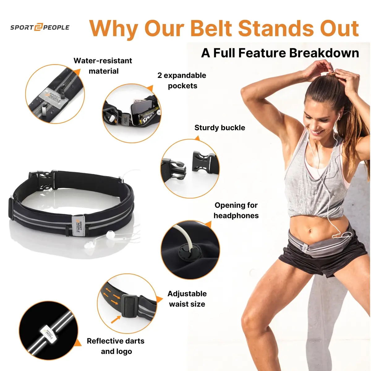 sport2people Running Belt Waterproof Phone Holder Reflective Waist Pack | Fits Most Phones, Adjustable 26-49" - view 8