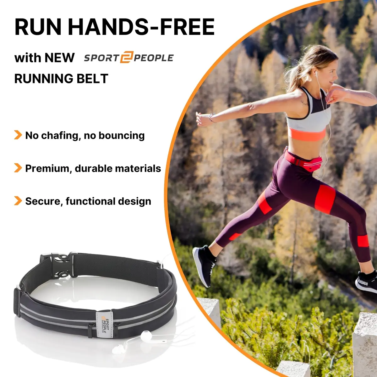 sport2people Running Belt Waterproof Phone Holder Reflective Waist Pack | Fits Most Phones, Adjustable 26-49" - view 2