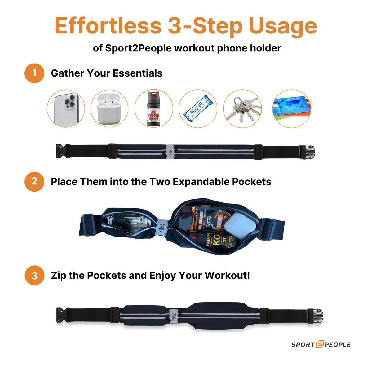 sport2people Running Belt Waterproof Phone Holder Reflective Waist Pack | Fits Most Phones, Adjustable 26-49" - view 4