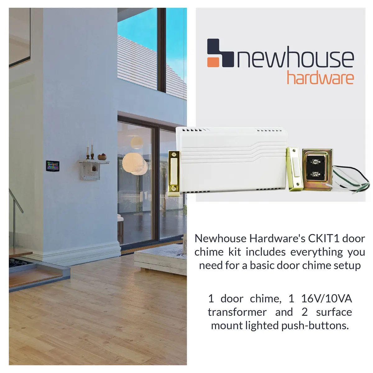 Newhouse Hardware Electric 2-Tone Door Bell Chime Kit with 16V Transformer & Lighted Buttons | Wired Doorbell System - view 6