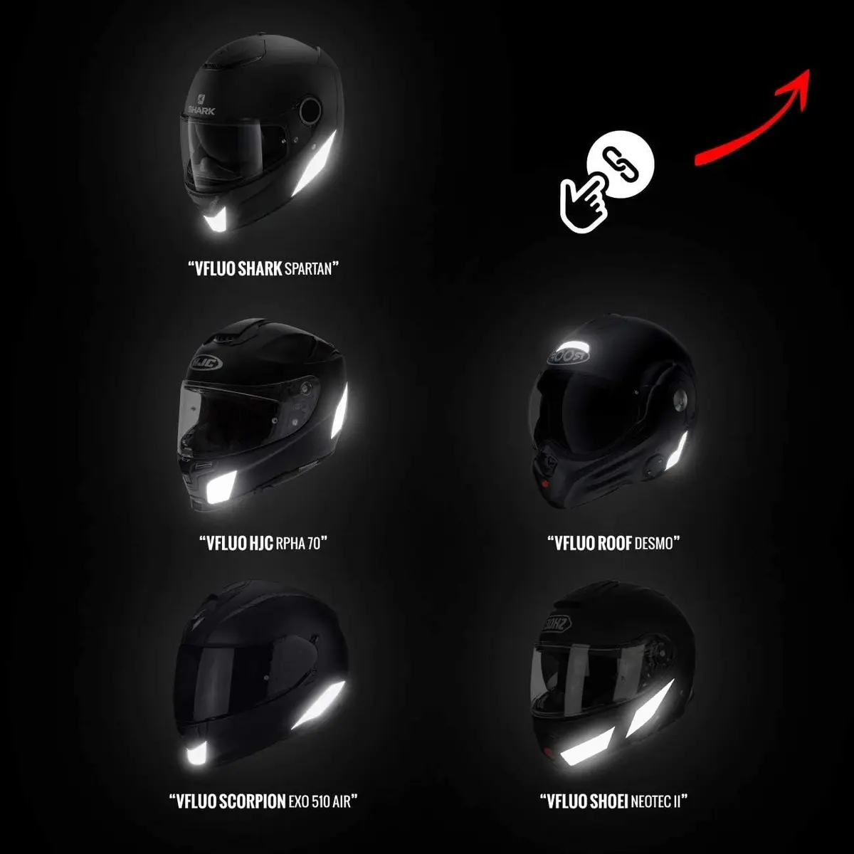 VFLUO Black Standard™ Helmet Stickers Kit of 4 | 3M™ Retro-Reflective, Discreet Black by Day, White Visibility at Night - view 2