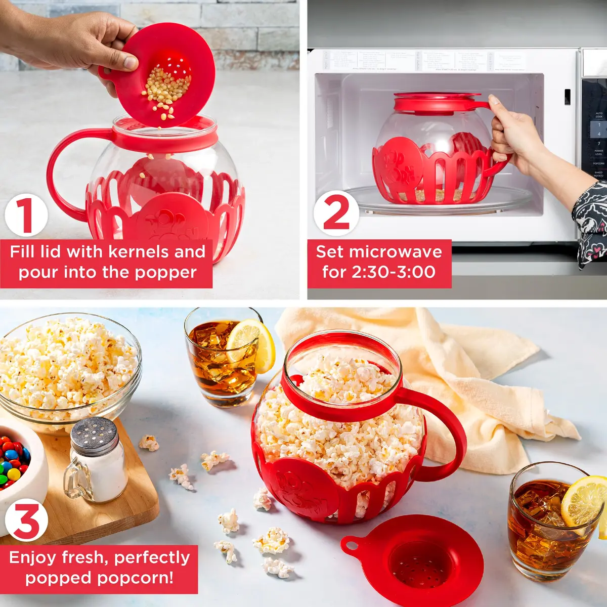 Ecolution Micro-Pop Microwave Popcorn Popper 3-Quart | Safe Glass, BPA-Free, Dishwasher Safe - view 2