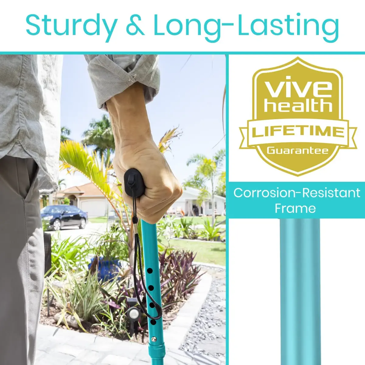 Vive Folding Cane Teal 33-37 inches (84-94 cm) | Lightweight Adjustable Aluminum Mobility Aid - view 3