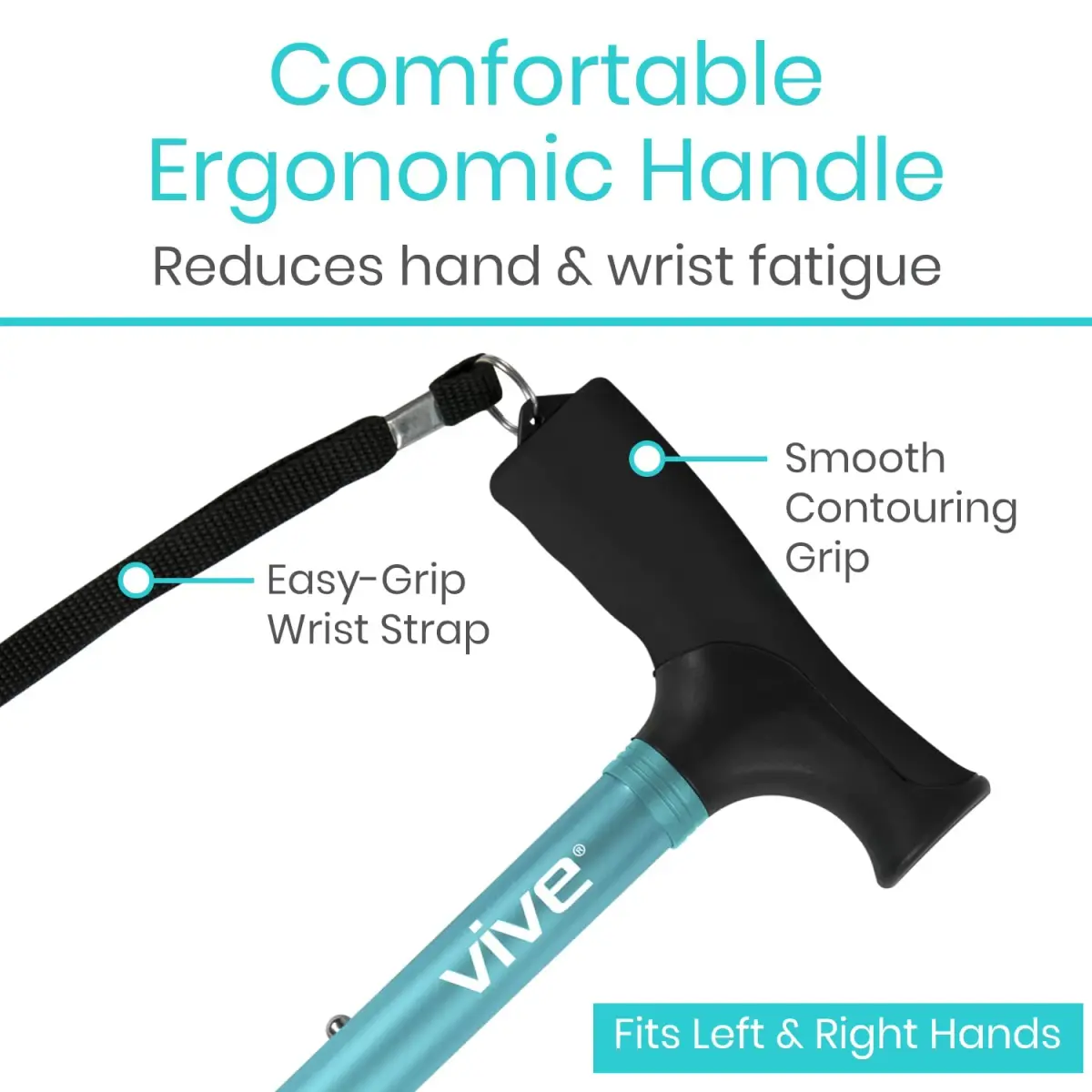 Vive Folding Cane Teal 33-37 inches (84-94 cm) | Lightweight Adjustable Aluminum Mobility Aid - view 4