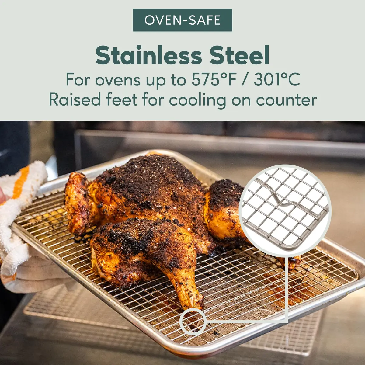 Ultra Cuisine Stainless Steel Baking Rack - 10 x14.75 inch Jelly Roll Wire | Heavy Duty Oven & Cooling Rack - view 6