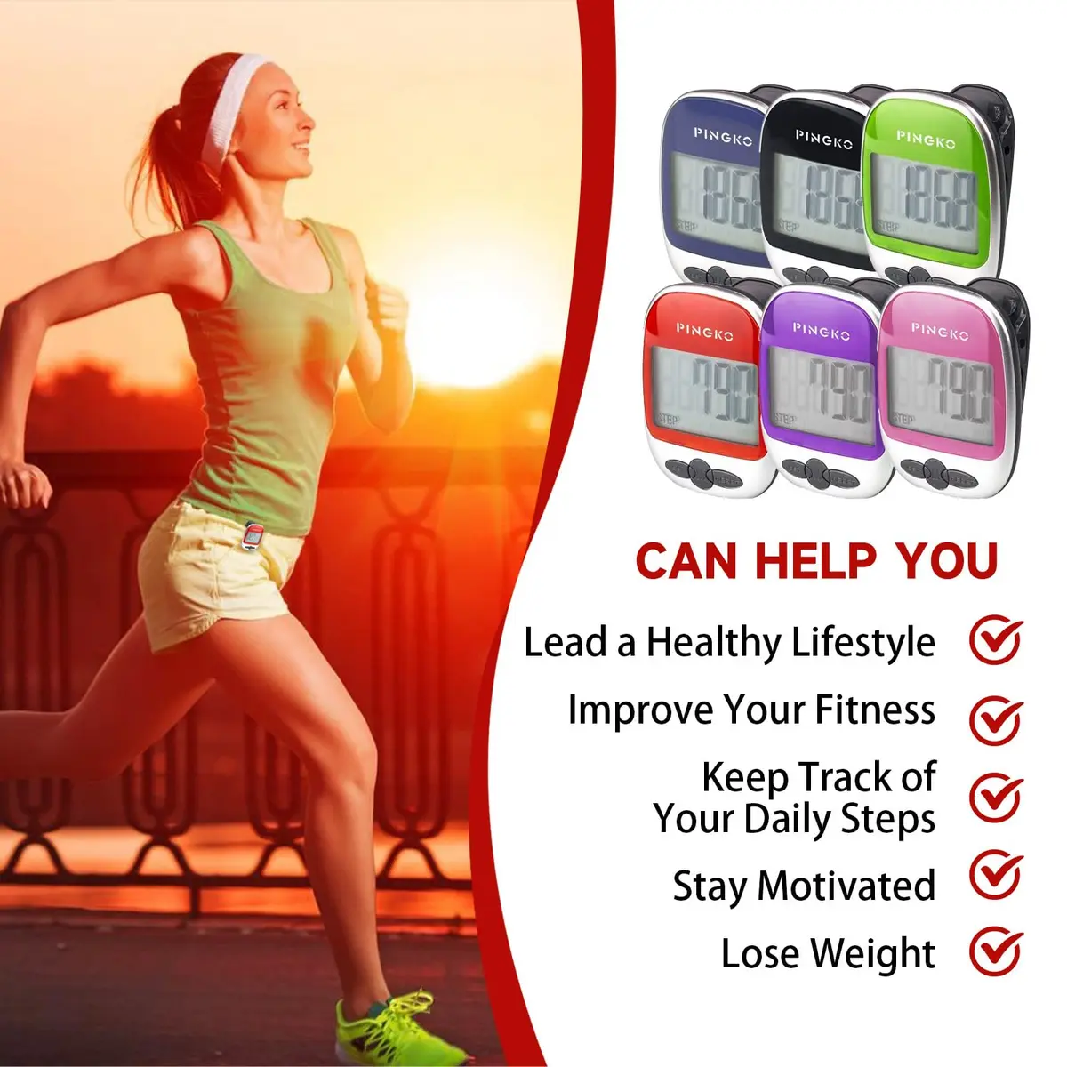 PINGKO Multi-Function Pedometer Step Counter | 5.7 cm (2.24 in) Red - view 7