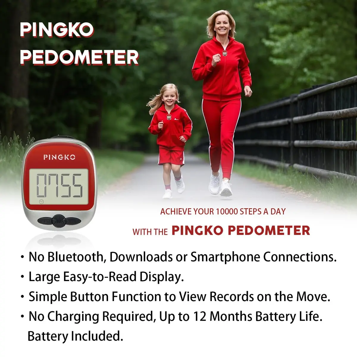 PINGKO Multi-Function Pedometer Step Counter | 5.7 cm (2.24 in) Red - view 8