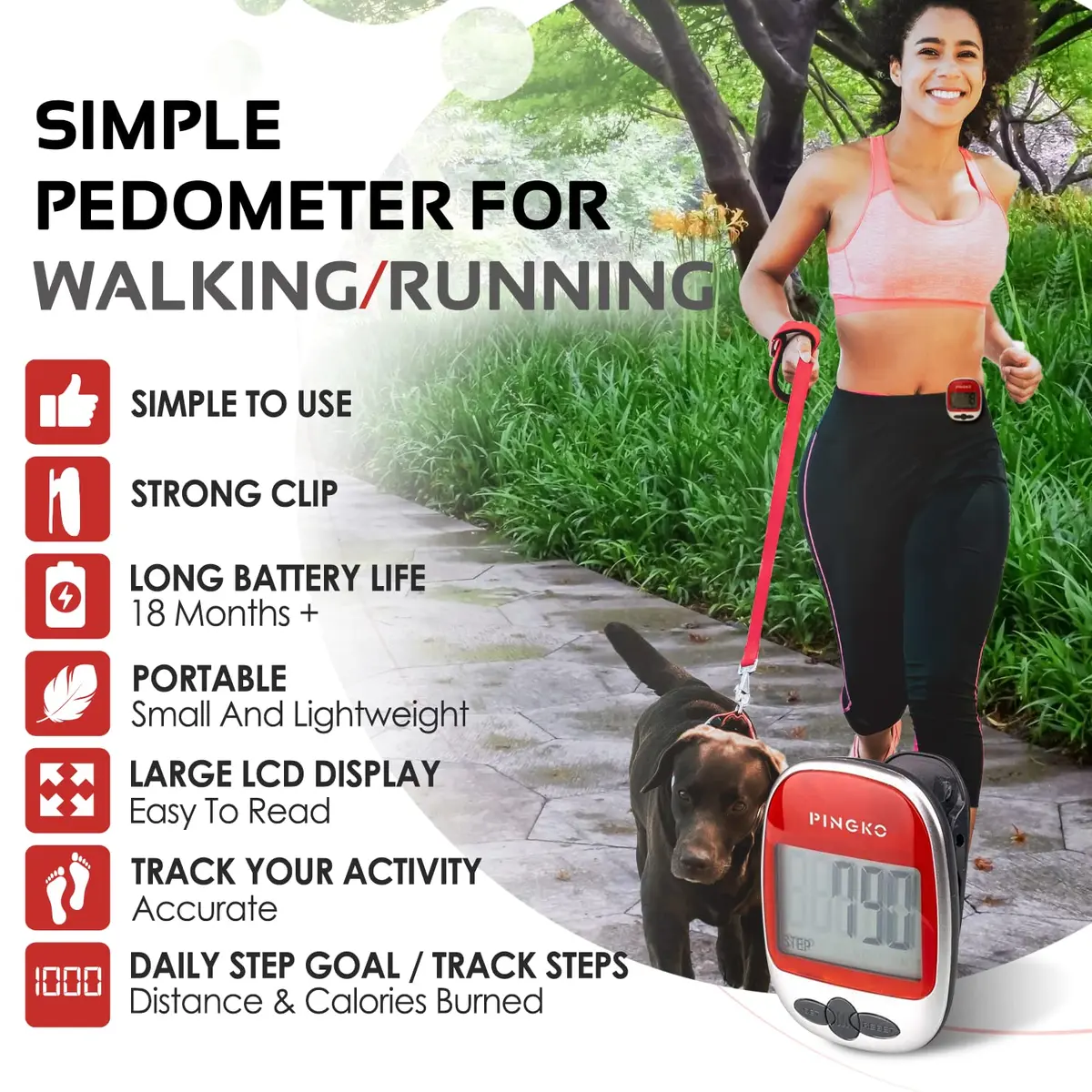 PINGKO Multi-Function Pedometer Step Counter | 5.7 cm (2.24 in) Red - view 2