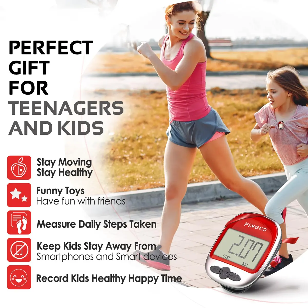 PINGKO Multi-Function Pedometer Step Counter | 5.7 cm (2.24 in) Red - view 4