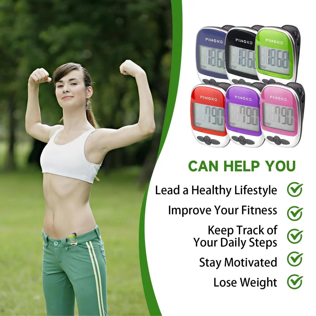 PINGKO Portable Sport Pedometer Step/Distance/Calories Counter Tracker Green | Accurate Tri-Axis Sensor, 99999 Steps Max - view 7