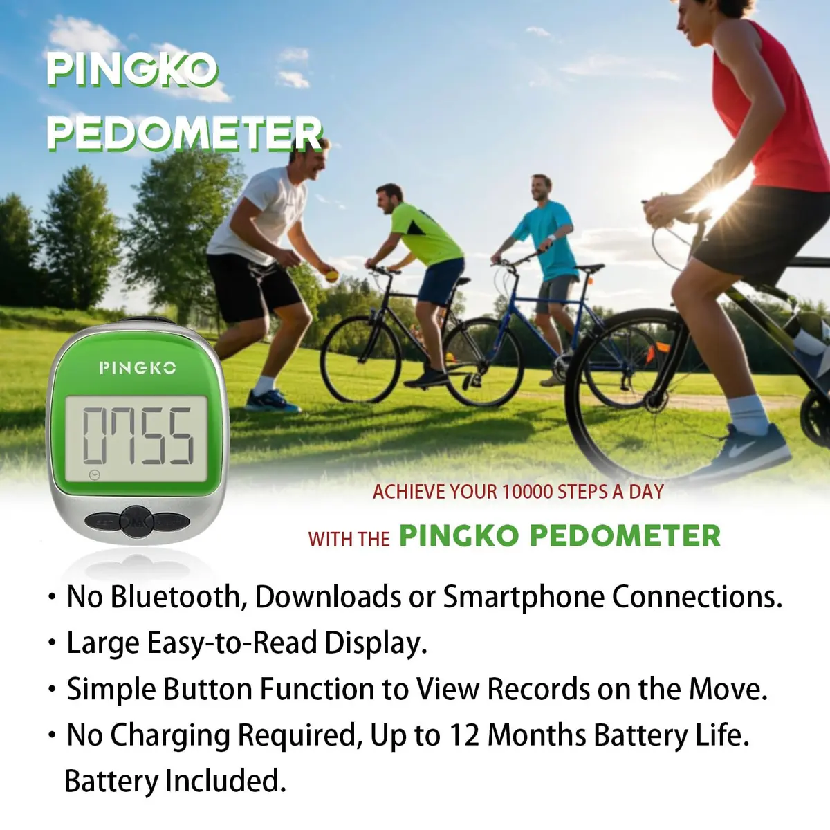 PINGKO Portable Sport Pedometer Step/Distance/Calories Counter Tracker Green | Accurate Tri-Axis Sensor, 99999 Steps Max - view 8