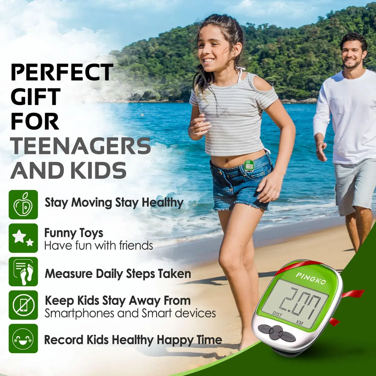 PINGKO Portable Sport Pedometer Step/Distance/Calories Counter Tracker Green | Accurate Tri-Axis Sensor, 99999 Steps Max - view 4