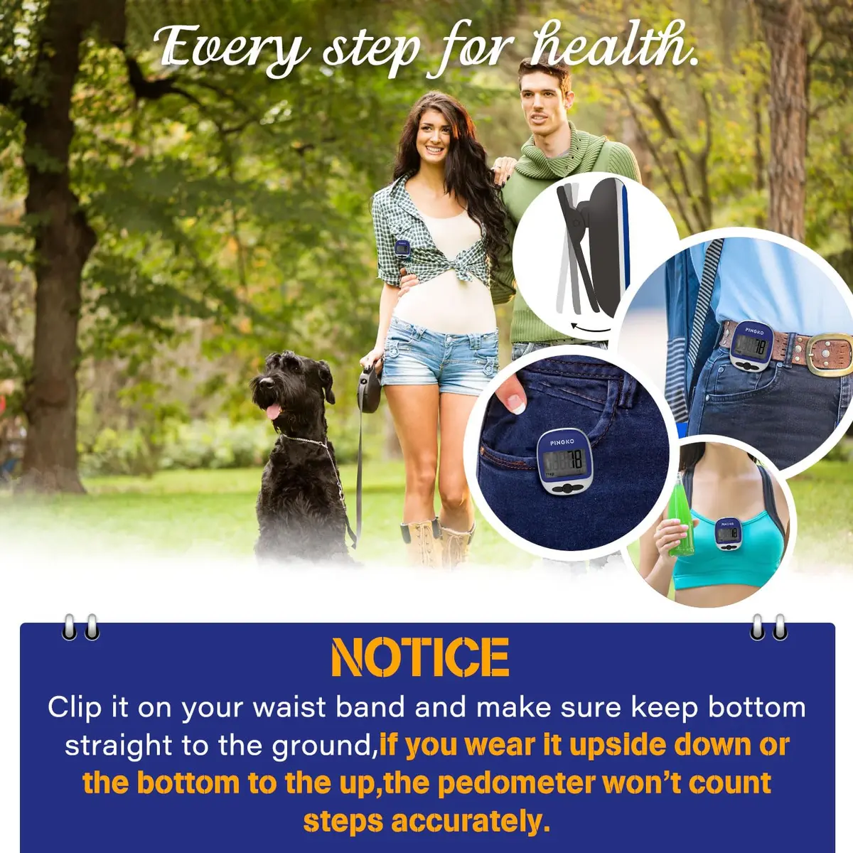 PINGKO Portable LCD Pedometer Step Counter with Calories & Distance Tracking - Blue | Accurate Tri-Axis Sensor - view 5