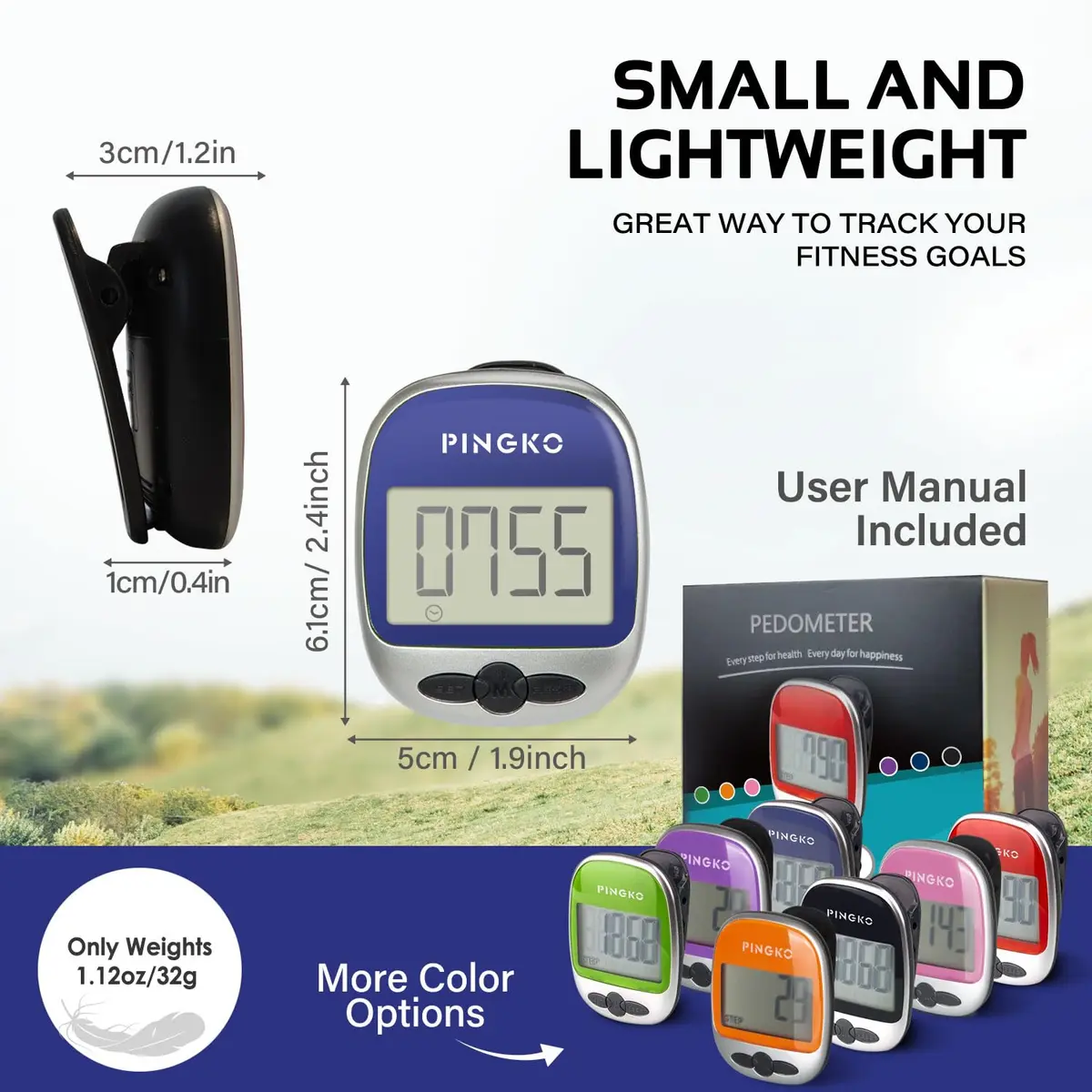 PINGKO Portable LCD Pedometer Step Counter with Calories & Distance Tracking - Blue | Accurate Tri-Axis Sensor - view 6