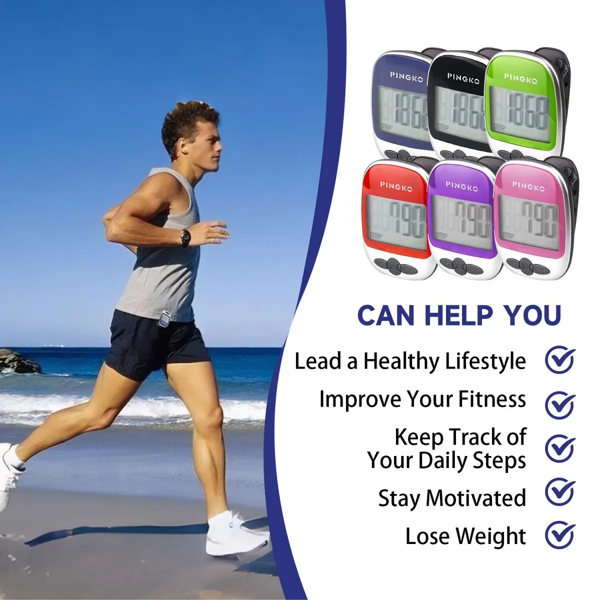 PINGKO Portable LCD Pedometer Step Counter with Calories & Distance Tracking - Blue | Accurate Tri-Axis Sensor - view 7