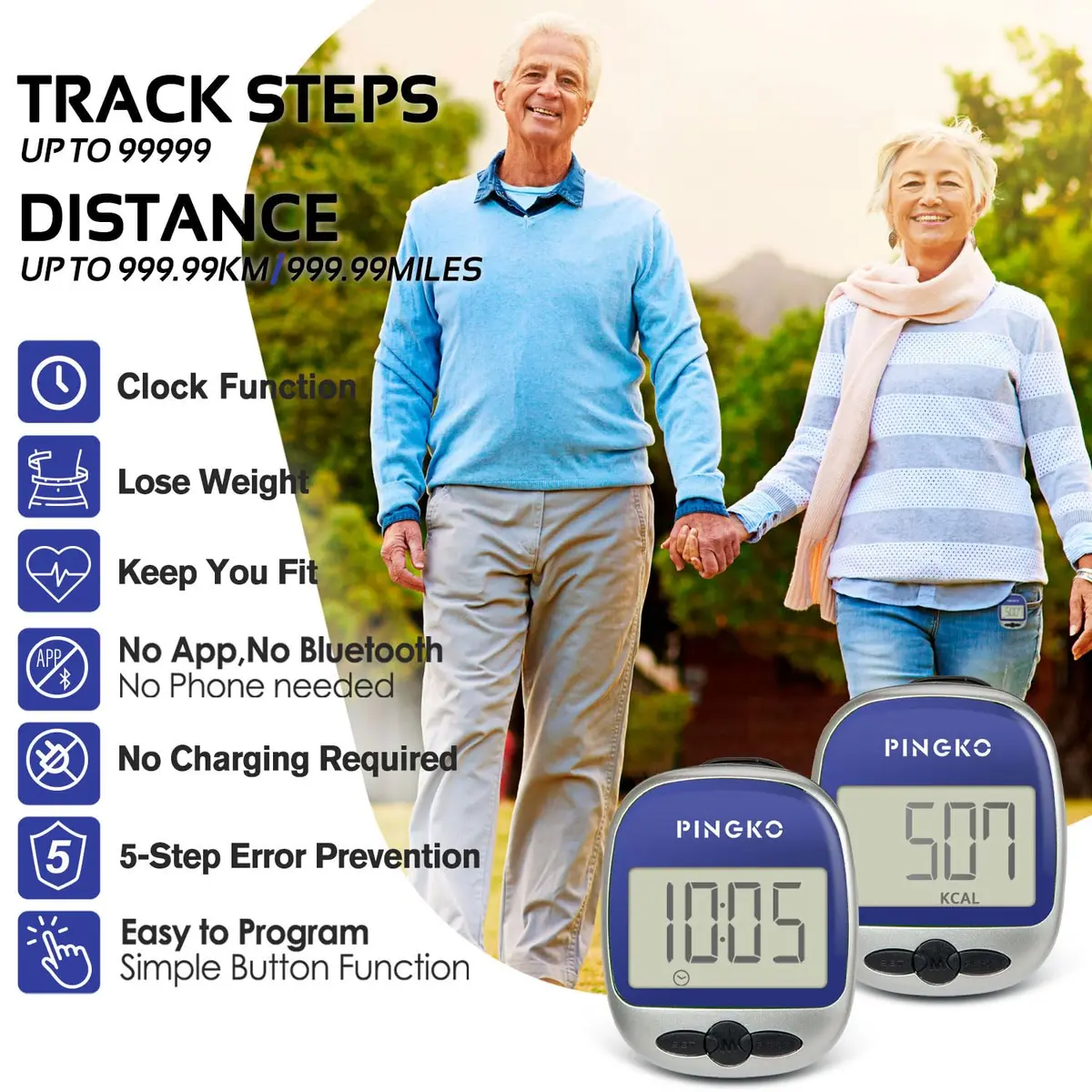 PINGKO Portable LCD Pedometer Step Counter with Calories & Distance Tracking - Blue | Accurate Tri-Axis Sensor - view 3