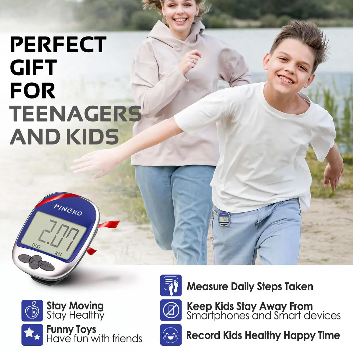PINGKO Portable LCD Pedometer Step Counter with Calories & Distance Tracking - Blue | Accurate Tri-Axis Sensor - view 4
