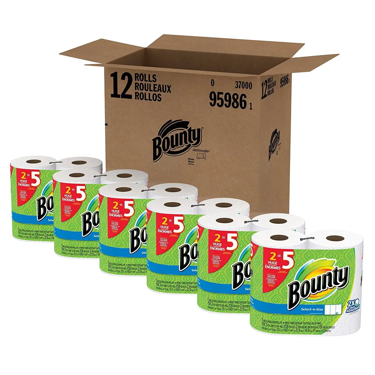 Bounty Paper Towels 2-Ply White 12 Rolls | Absorbent Paper Towels for Households - view 6